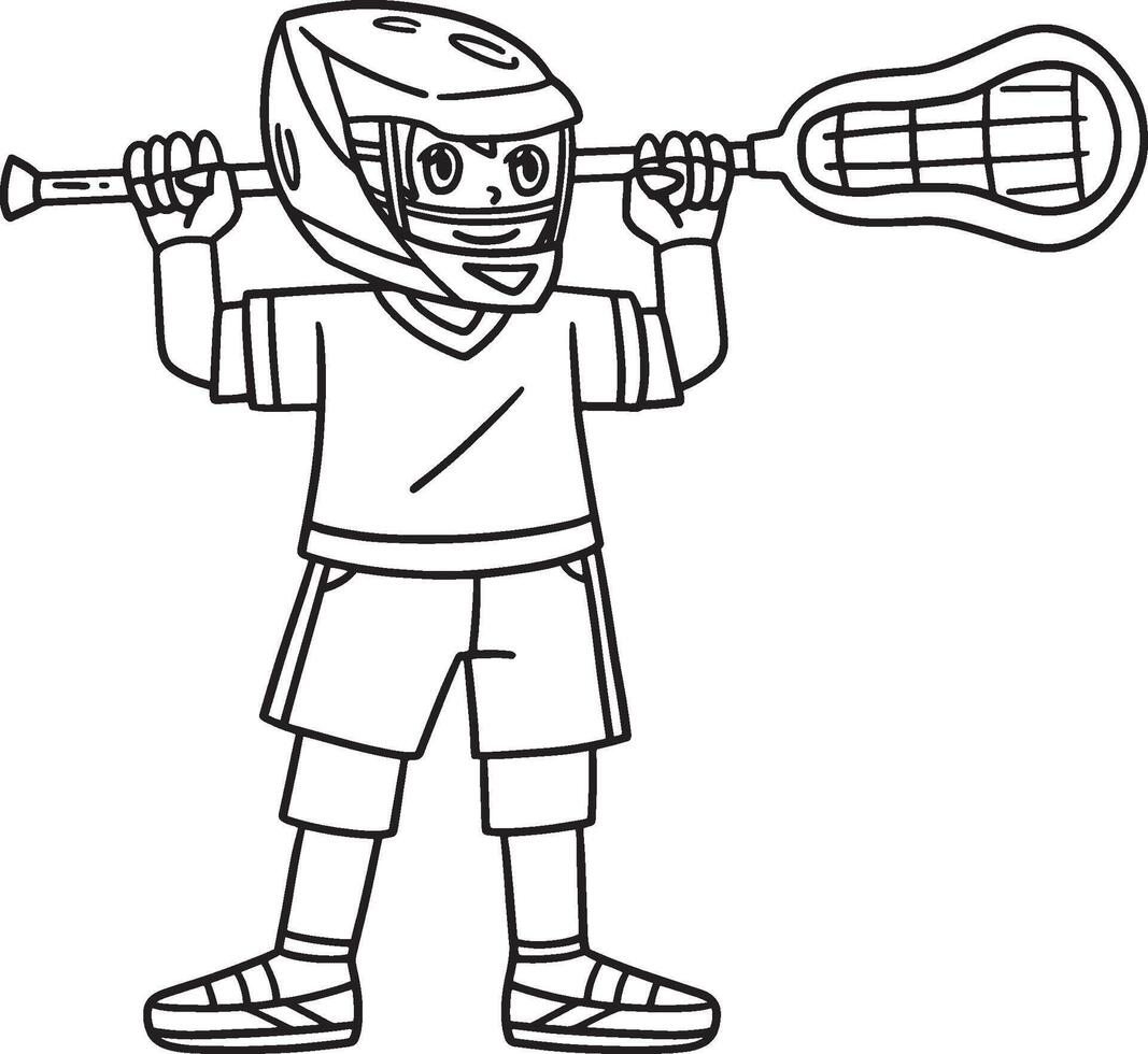Lacrosse Player with Stick Isolated Coloring Page vector