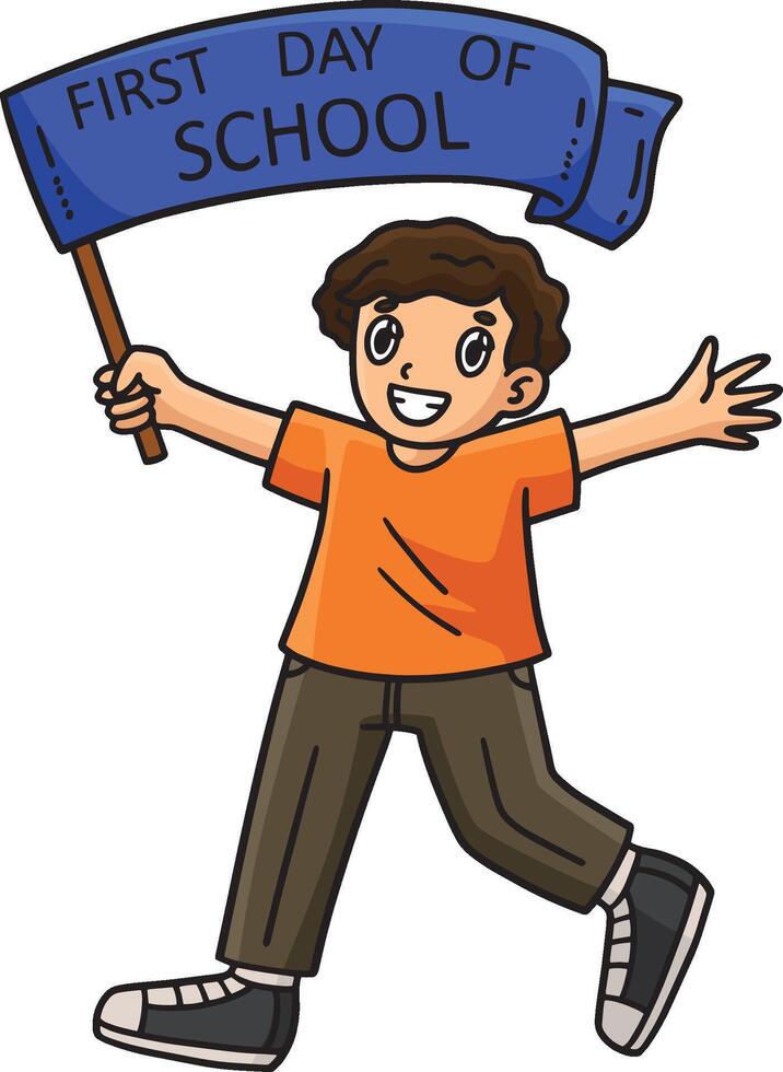 First Day of School Child with a Banner Clipart vector