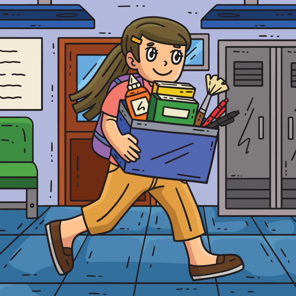 First Day of School Child with a Box Colored vector
