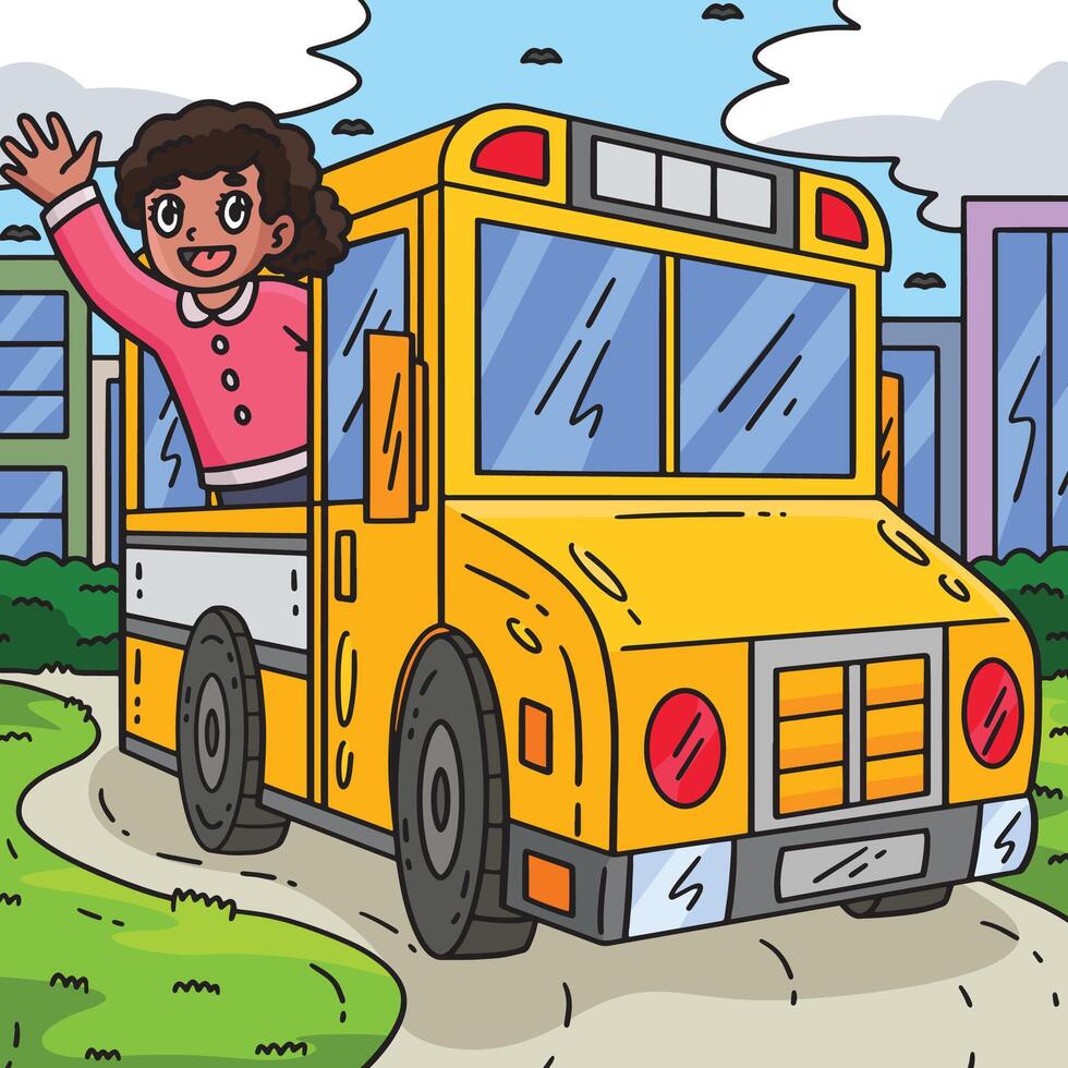 First Day of School Child In School Bus Colored vector