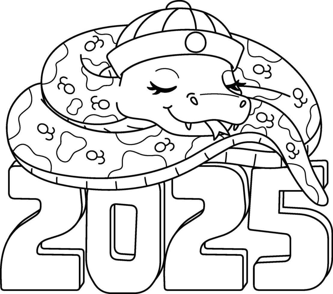 Year of the Snake on top of 2025 Isolated Coloring vector