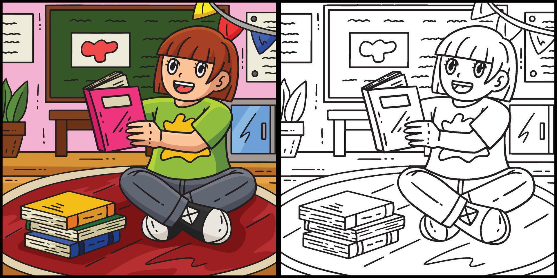 First Day of School Child Reading a Book vector
