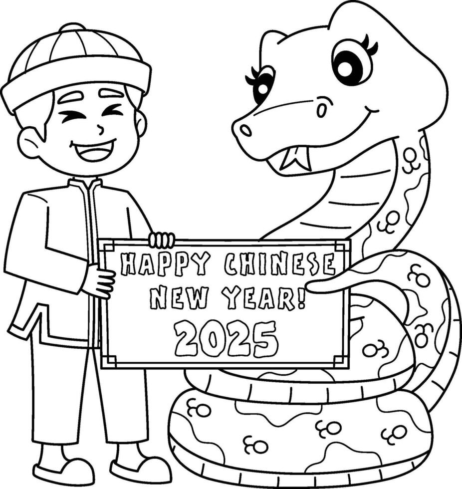 Happy Chinese New Year 2025 Isolated Coloring vector