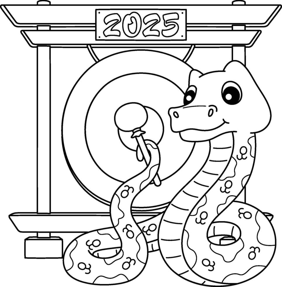 Year of the Snake with a Gong Isolated Coloring vector