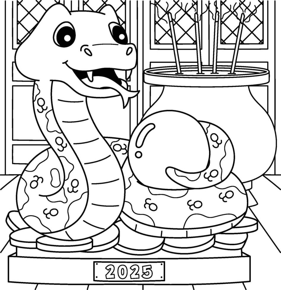 Year of the Snake Statue Coloring Page for Kids vector