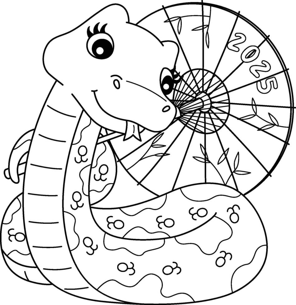 Year of the Snake with Chinese Umbrella Isolated vector
