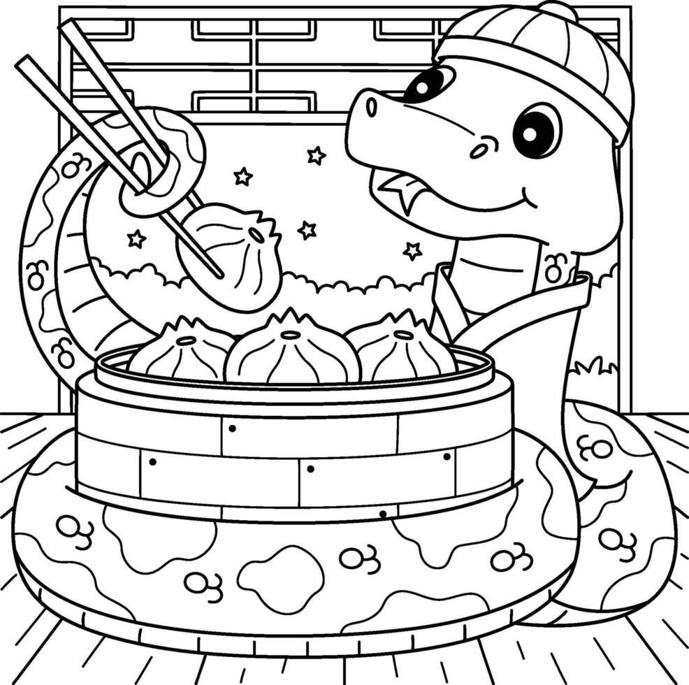 Year of the Snake with Chinese Dumplings Coloring vector