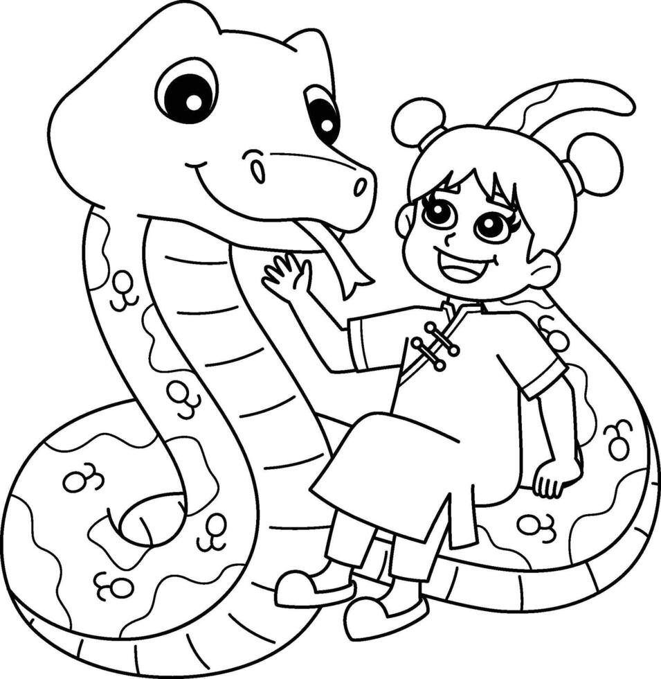 Year of the Snake with Chinese Girl Isolated vector