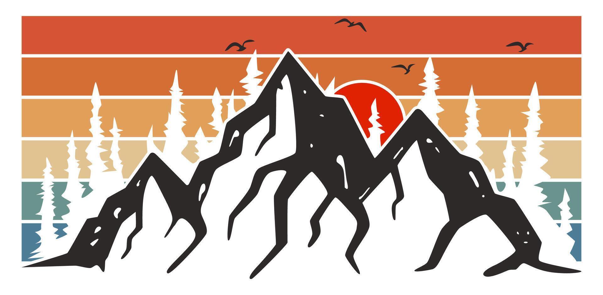 Mountain sunset silhouette for Tshirt design vector