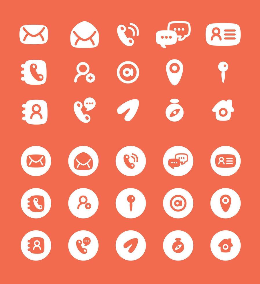 Collection of Contact Icons. Perfect for Communication and Networking Designs. Essential Icons. Phone, Email, Address, Chat. vector