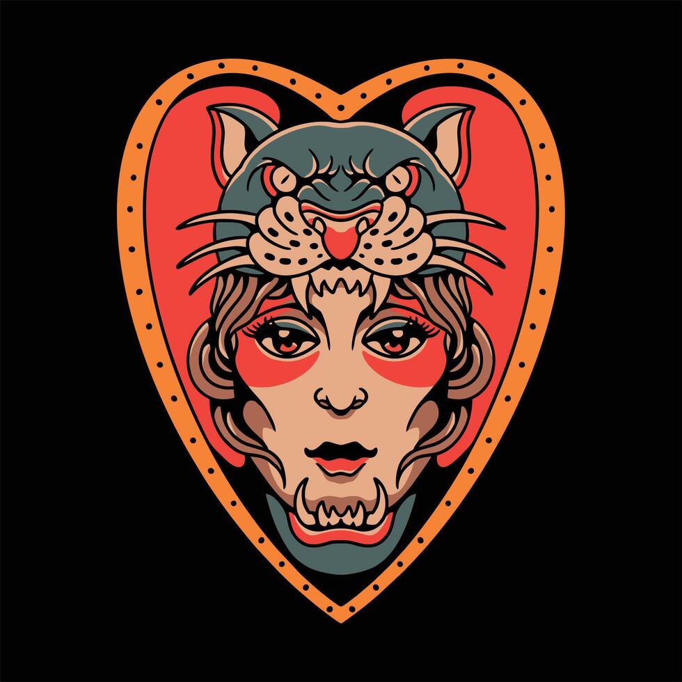 lady panther tattoo design vector