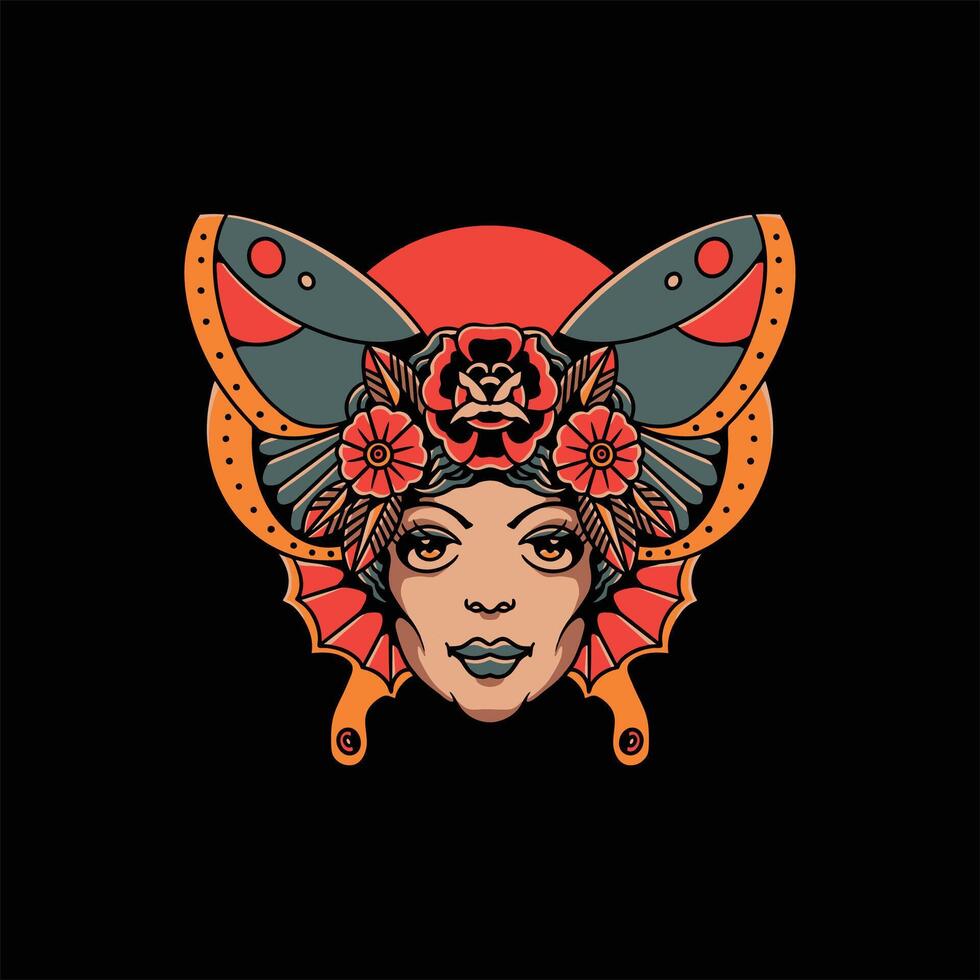lady butterfly tattoo design vector