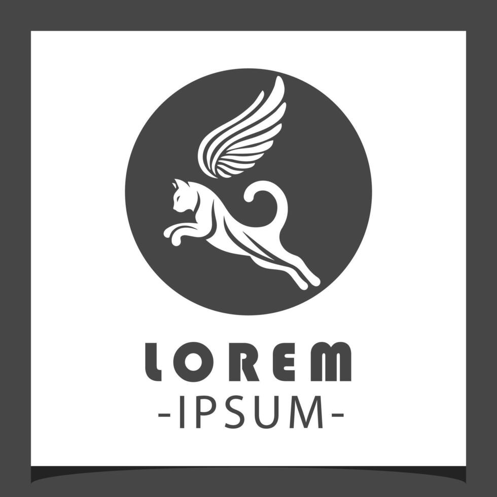Logo concept Silhouette of a cat jumping with wings above it vector