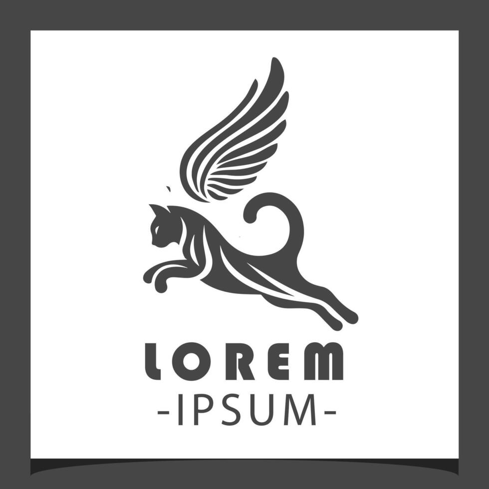 Logo concept Silhouette of a cat jumping with wings above it vector