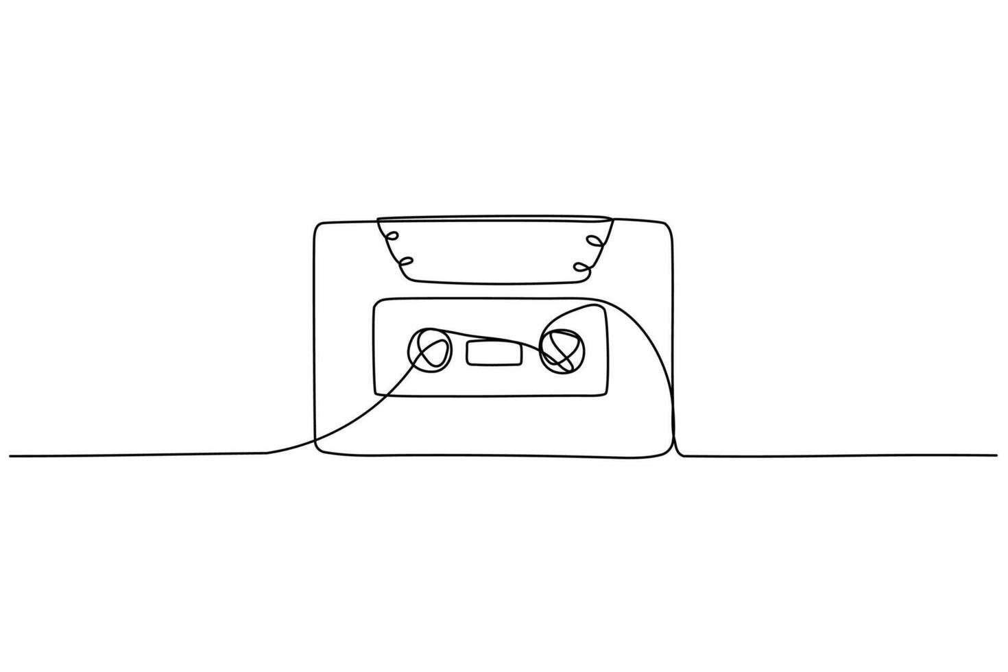 Tape cassette one line drawing. Outline music icon vector