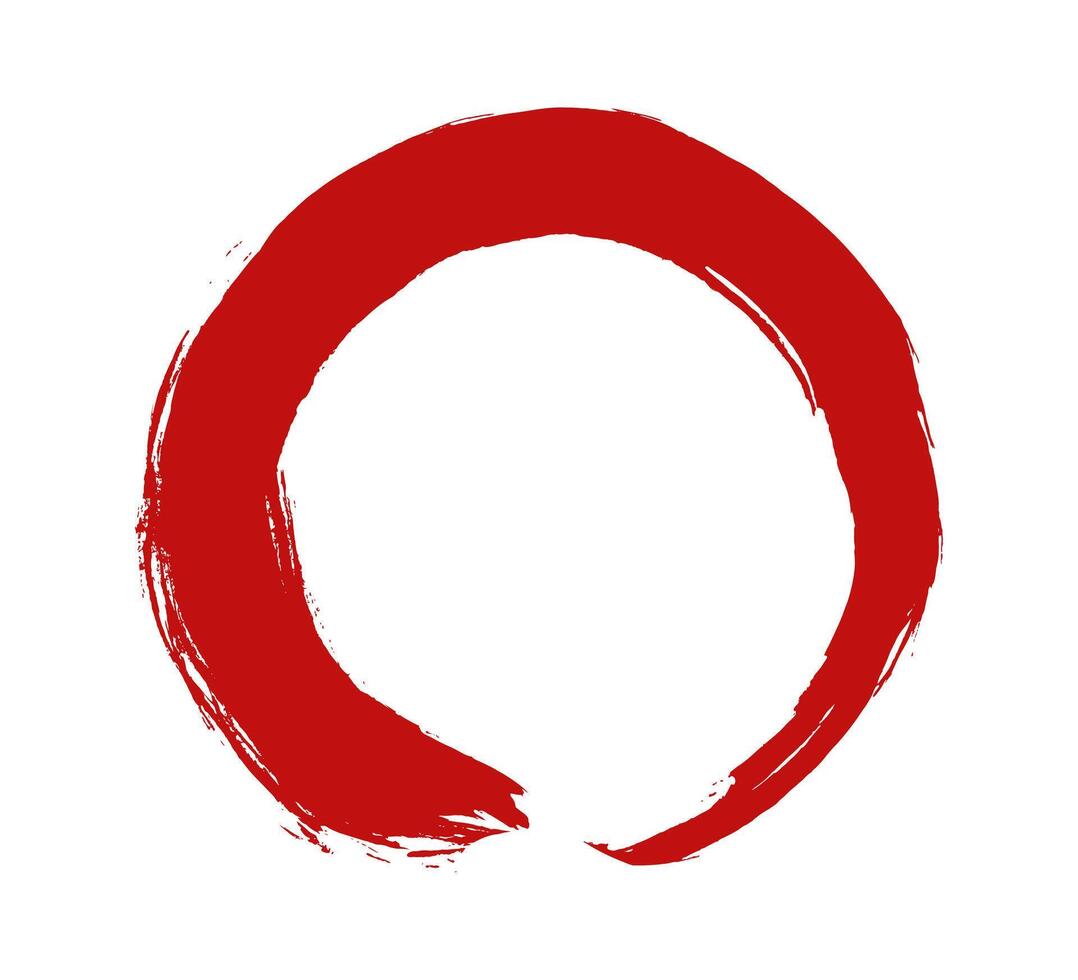Enso red circle. Round ink brush stroke, japanese zen calligraphy paint buddhism symbol isolated on white vector