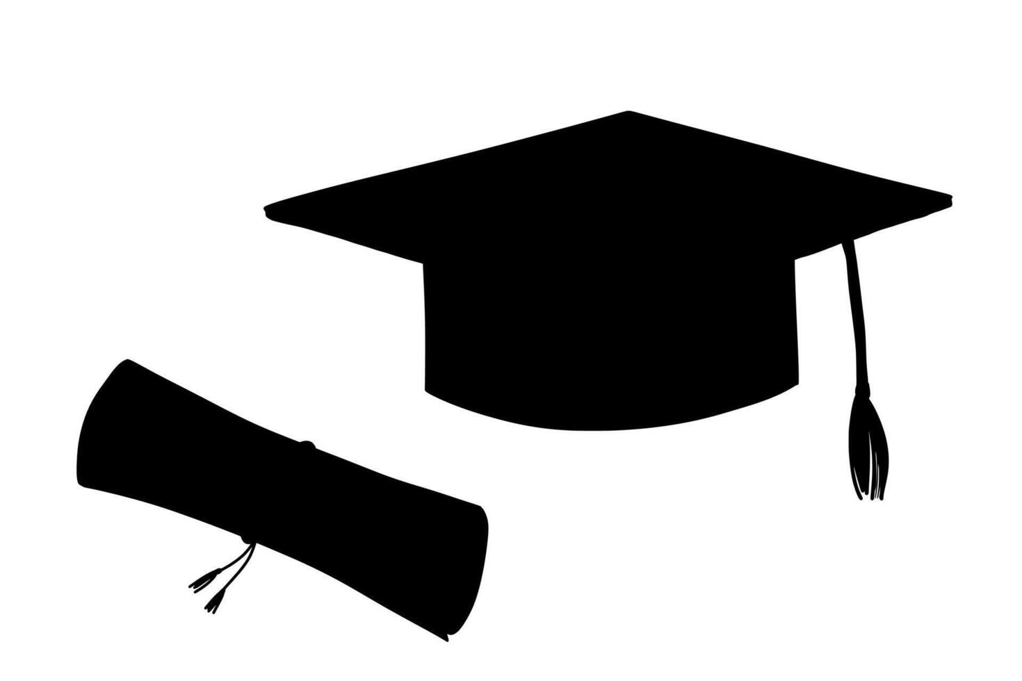 Graduate hat and diploma silhouette. vector