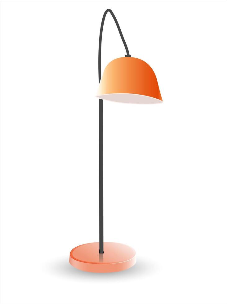 A floor lamp with a yellow lampshade stands on the floor. vector
