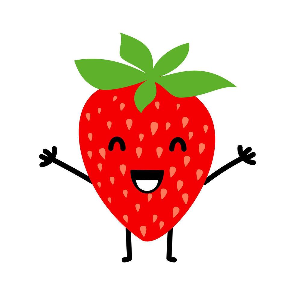 Cute Happy Strawberry Character Fruit Icon vector