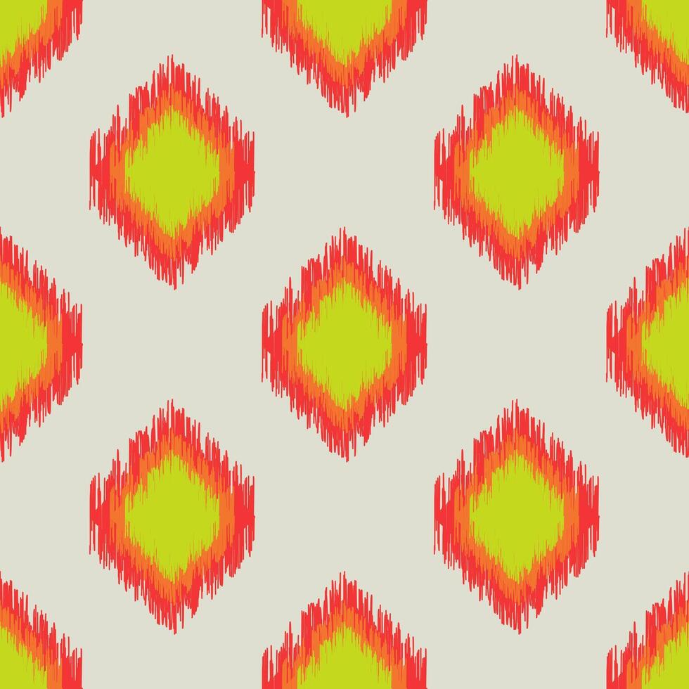 Abstract bright red and green rhombuses with jagged edges on a light gray background form a seamless pattern for modern textiles, wrapping paper, decorative pillows. vector