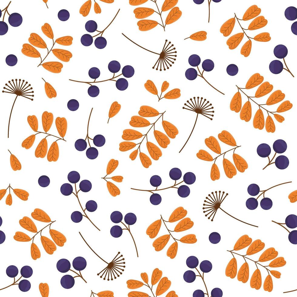 seamless pattern of autumn leaves and ripe berries. Natural colorful background for textiles, packaging and cards. vector