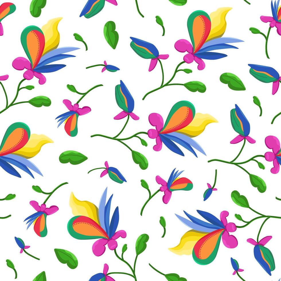 seamless pattern of fantastic alien plants. Unusual elements of nature. Fantasy unusual botanical illustration. vector