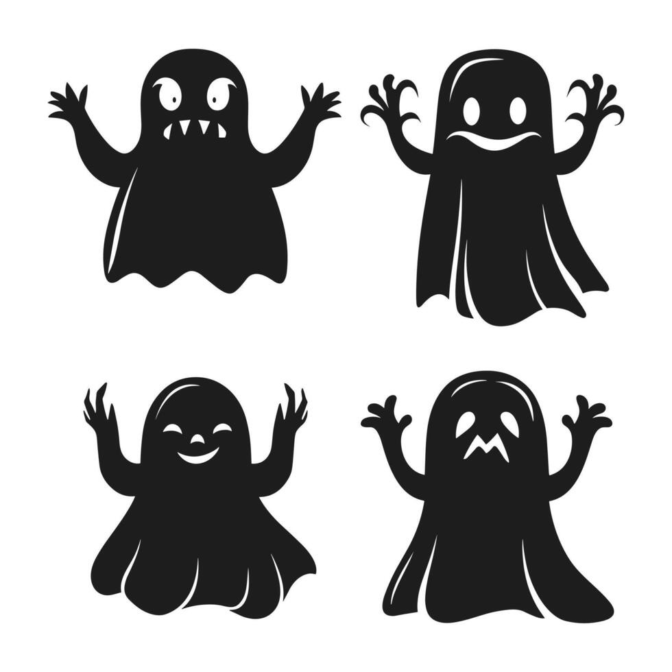 A set of halloween ghosts silhouette vector