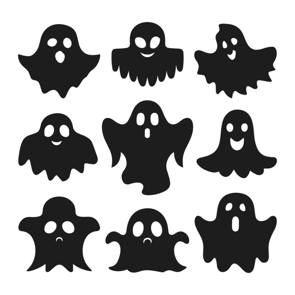 A set of halloween ghosts silhouette vector