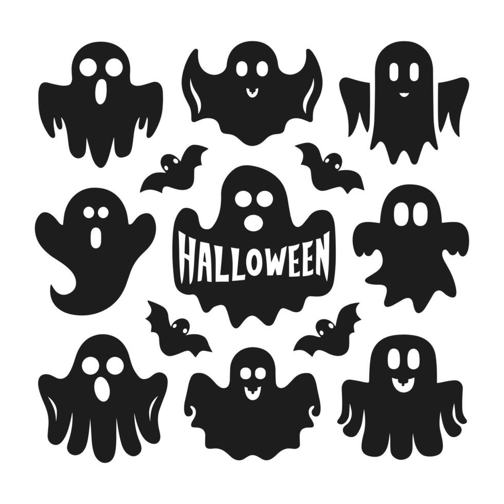 A set of halloween ghosts silhouette vector