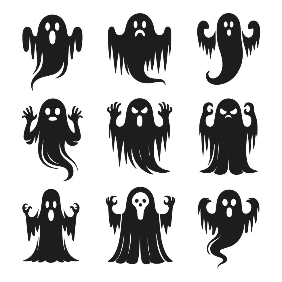 A set of halloween ghosts silhouette vector