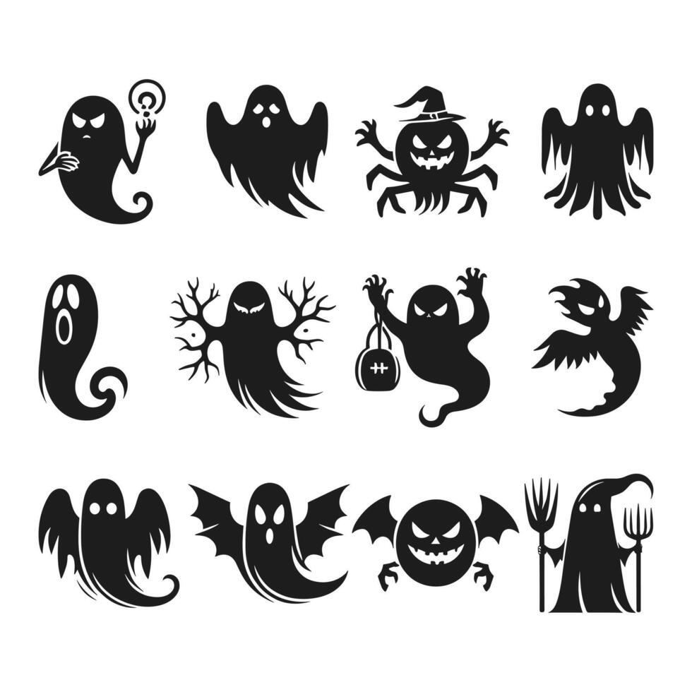 A set of halloween ghosts silhouette vector
