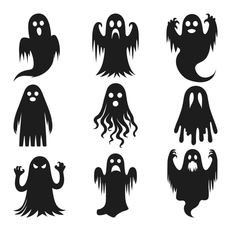 A set of halloween ghosts silhouette vector