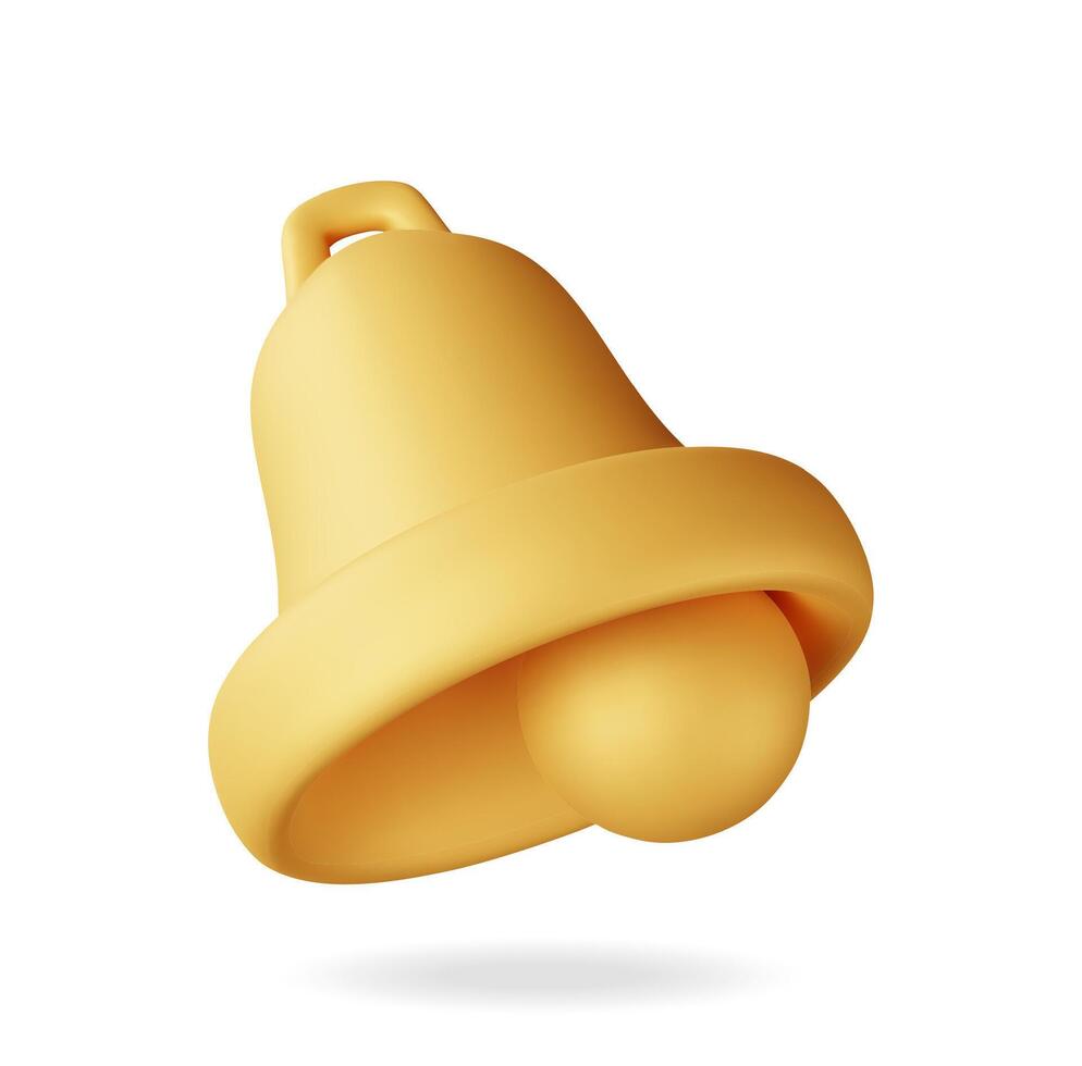 3D Notification bell icon isolated. Golden Render ringing bell. Gold school bell. Retro christmas ring Handbell. Alert and alarm symbol. Social media network notification reminder. vector
