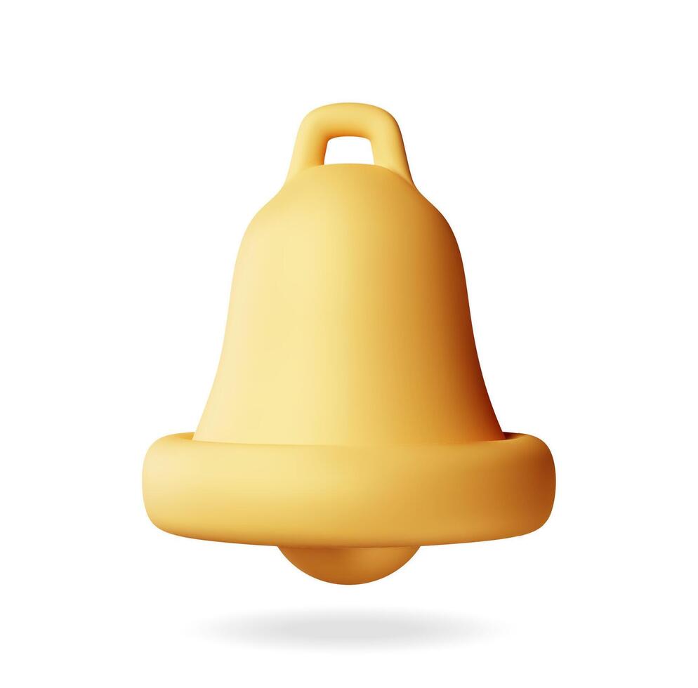 3D Notification bell icon isolated. Golden Render ringing bell. Gold school bell. Retro christmas ring Handbell. Alert and alarm symbol. Social media network notification reminder. vector