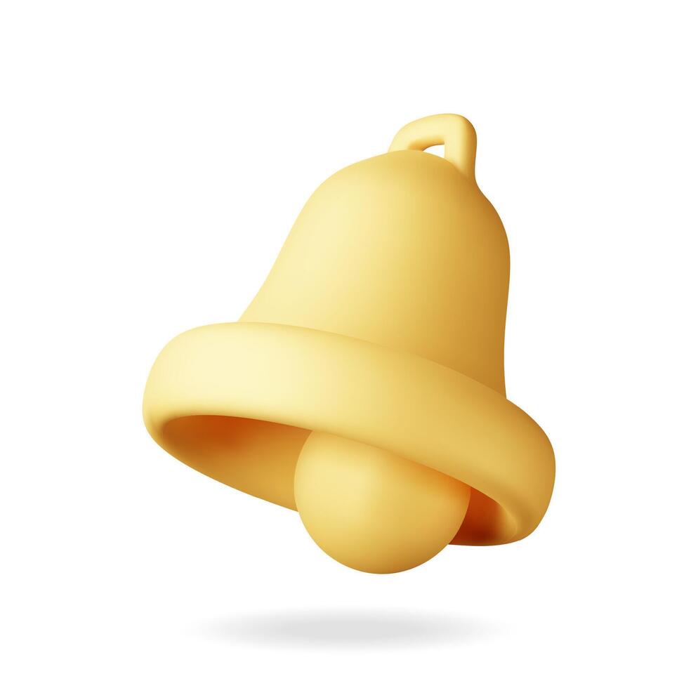 3D Notification bell icon isolated. Golden Render ringing bell. Gold school bell. Retro christmas ring Handbell. Alert and alarm symbol. Social media network notification reminder. vector