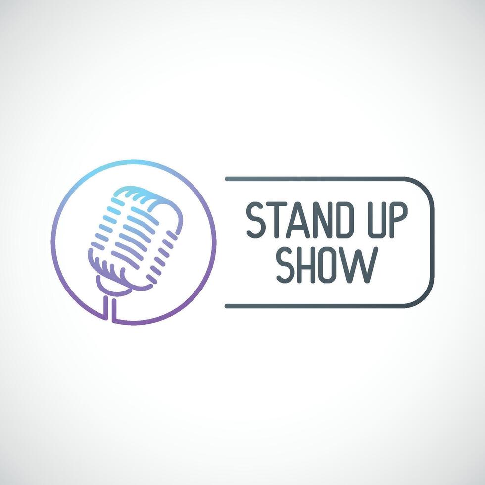 Stan up show emblem with retro microphone. vector