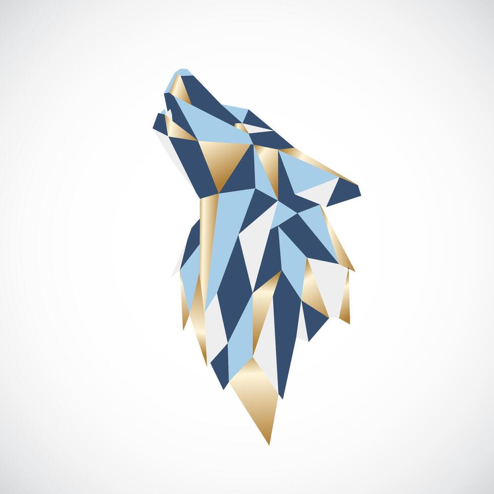Polygonal howling wolf head design. vector