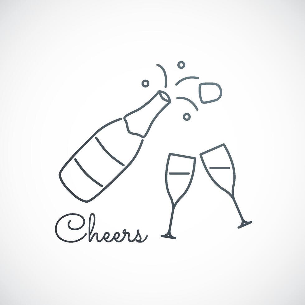 Champagne bottle and glasses icon vector