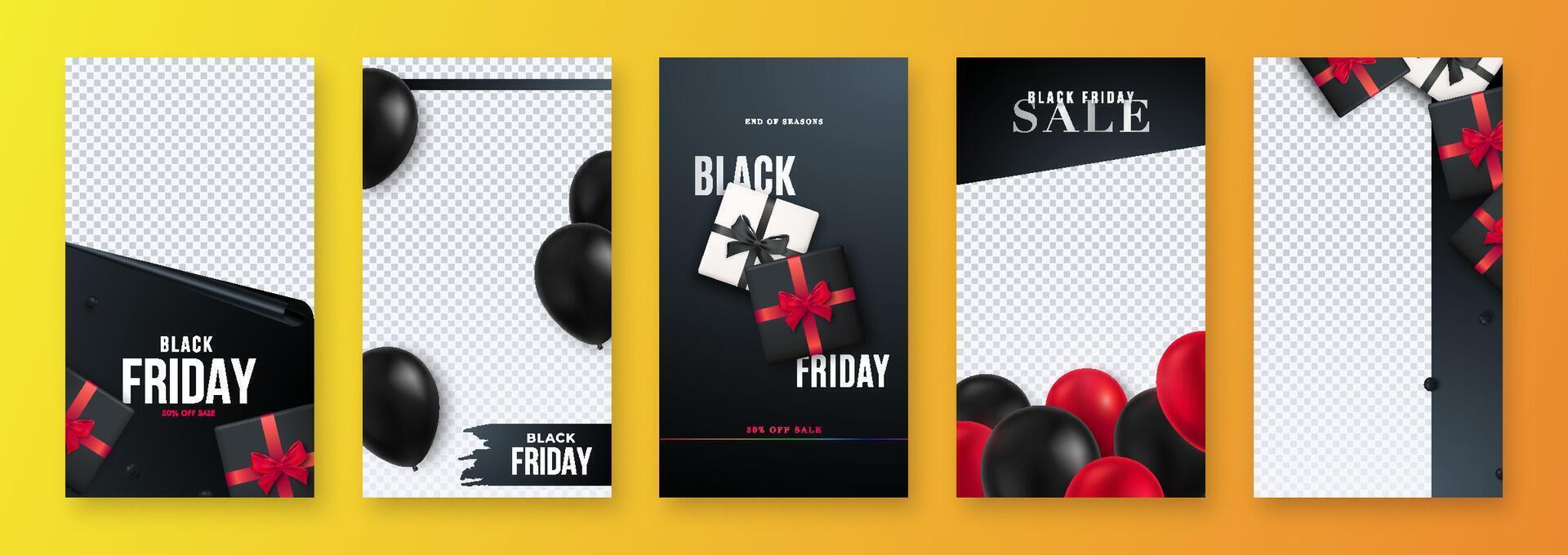 5 Black Friday trendy editable template for social media. vector