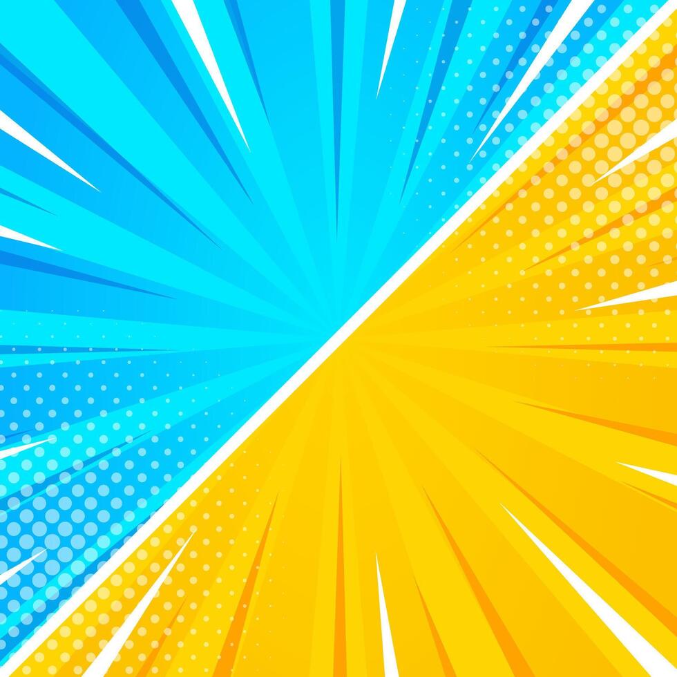 Bright orange and blue comic-style background. Comic sunburst effect background with halftone. Suitable for templates, sale banners, events, ads, web and pages vector