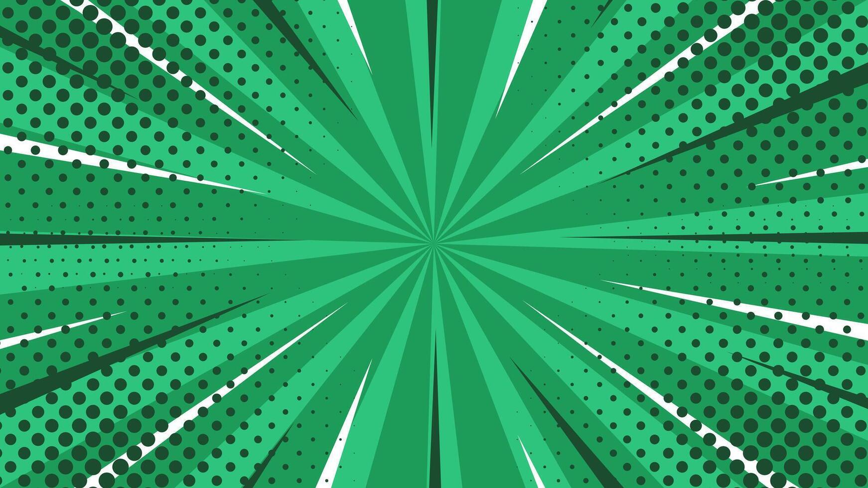 Green pop art comic sunburst effect background with halftone. Cartoon abstract background. Suitable for templates, sales banners, events, ads, web, and pages vector