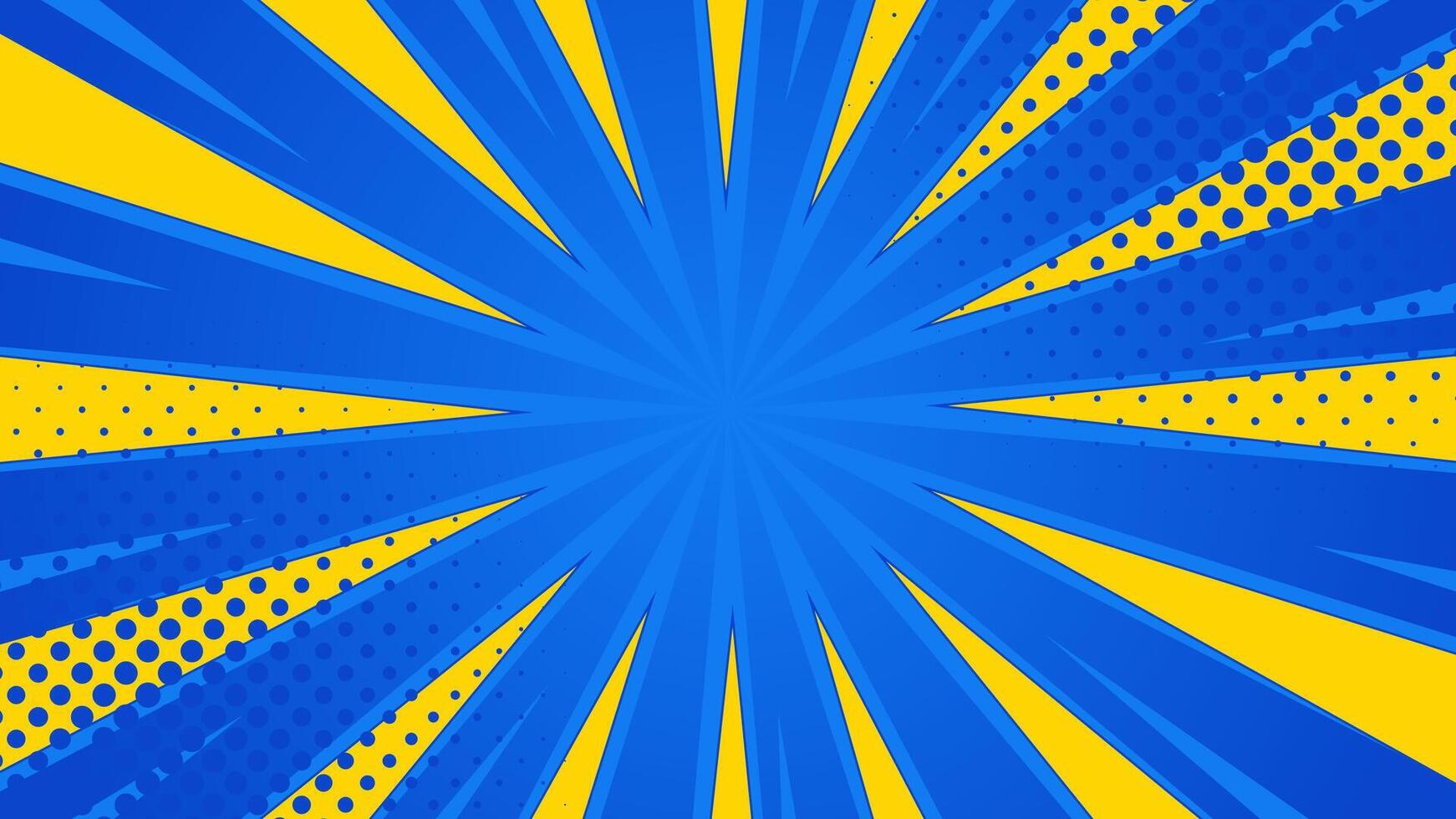 Blue pop art comic sunburst effect background with halftone. Cartoon abstract background. Suitable for templates, sales banners, events, ads, web, and pages vector