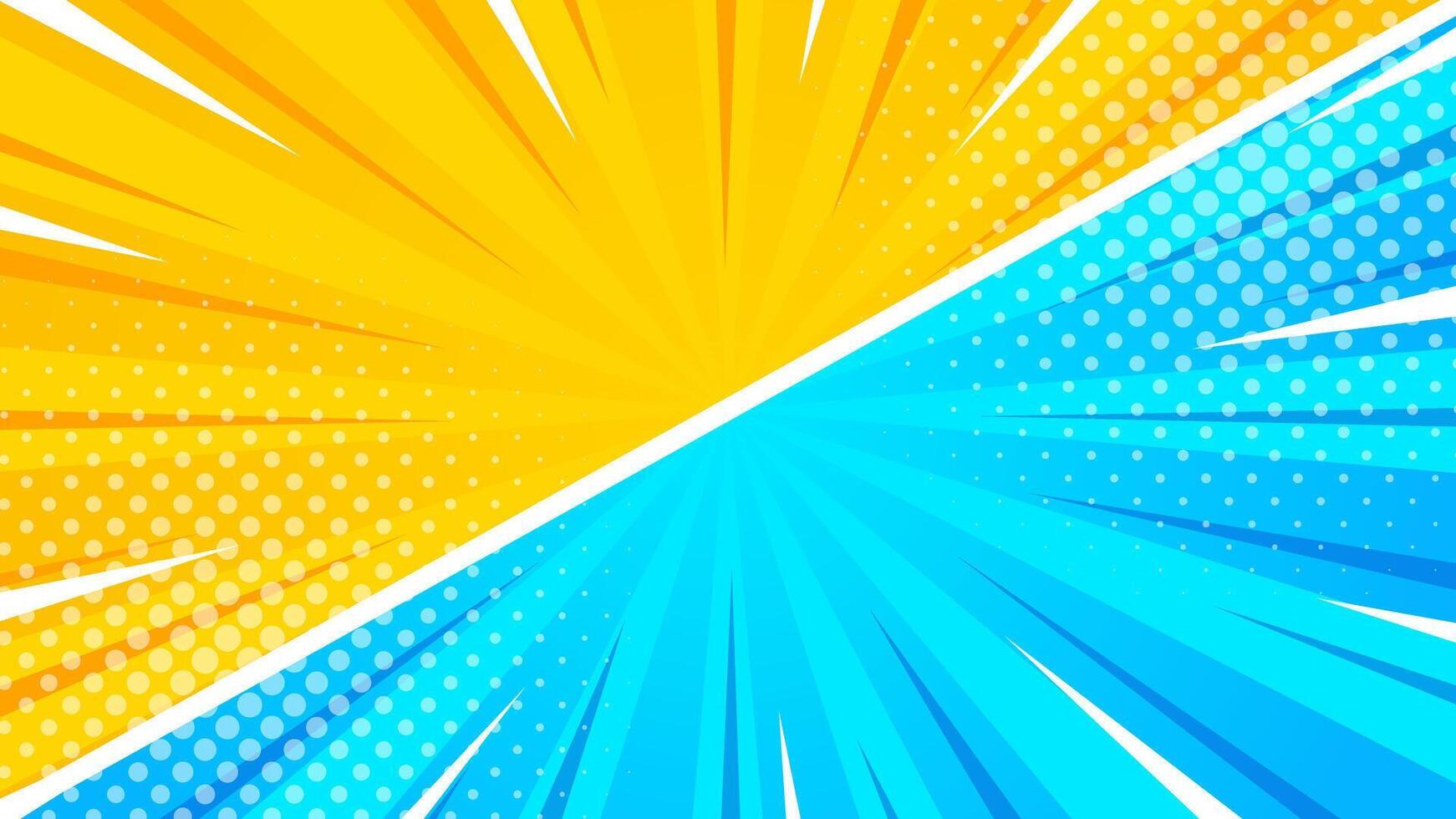 Bright orange and blue comic-style background. Comic sunburst effect background with halftone. Suitable for templates, sale banners, events, ads, web and pages vector