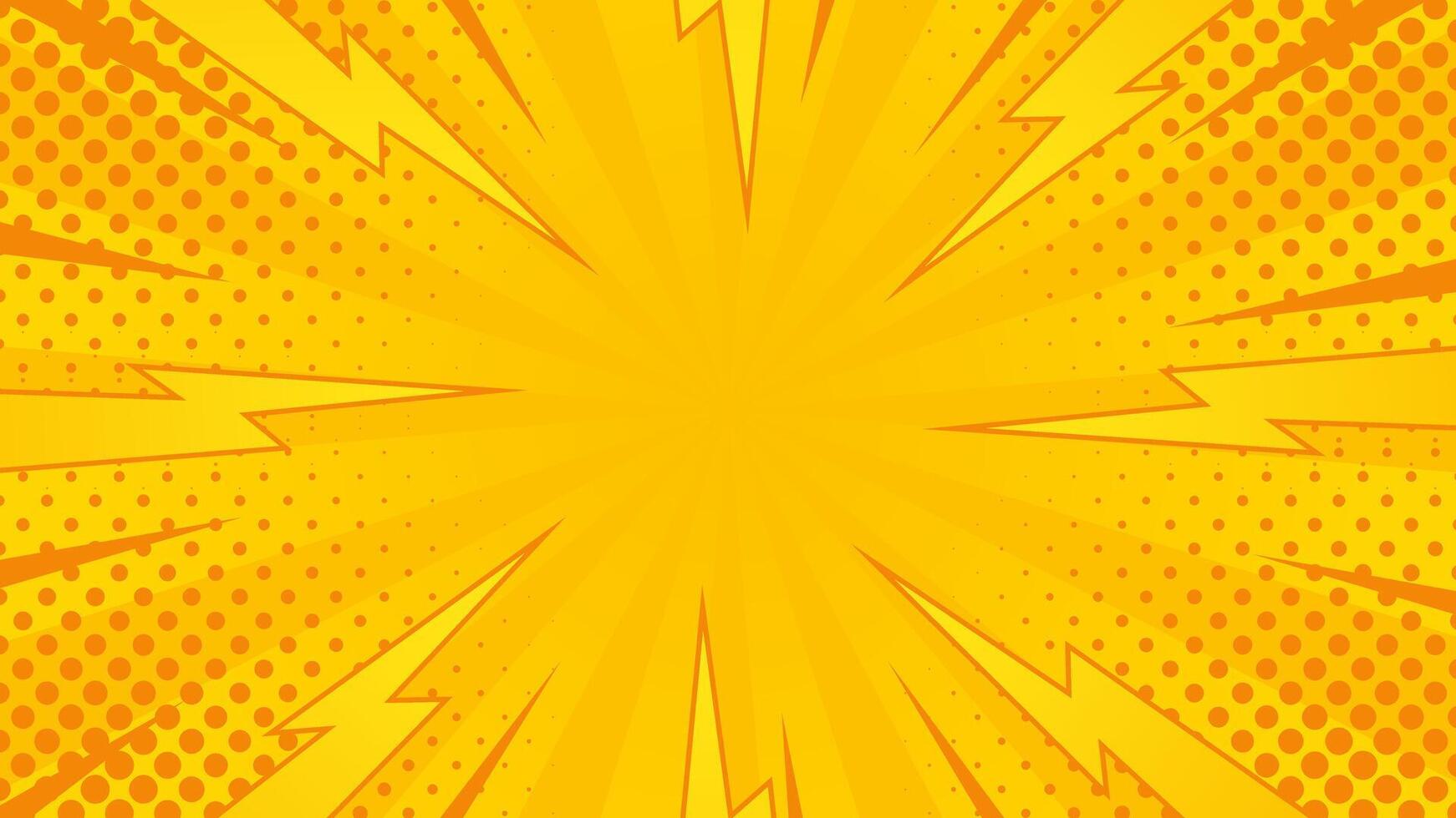 Bright orange-yellow comic background. Comic sunburst effect background with halftone. Suitable for templates, sales banners, events, ads, web, and pages vector