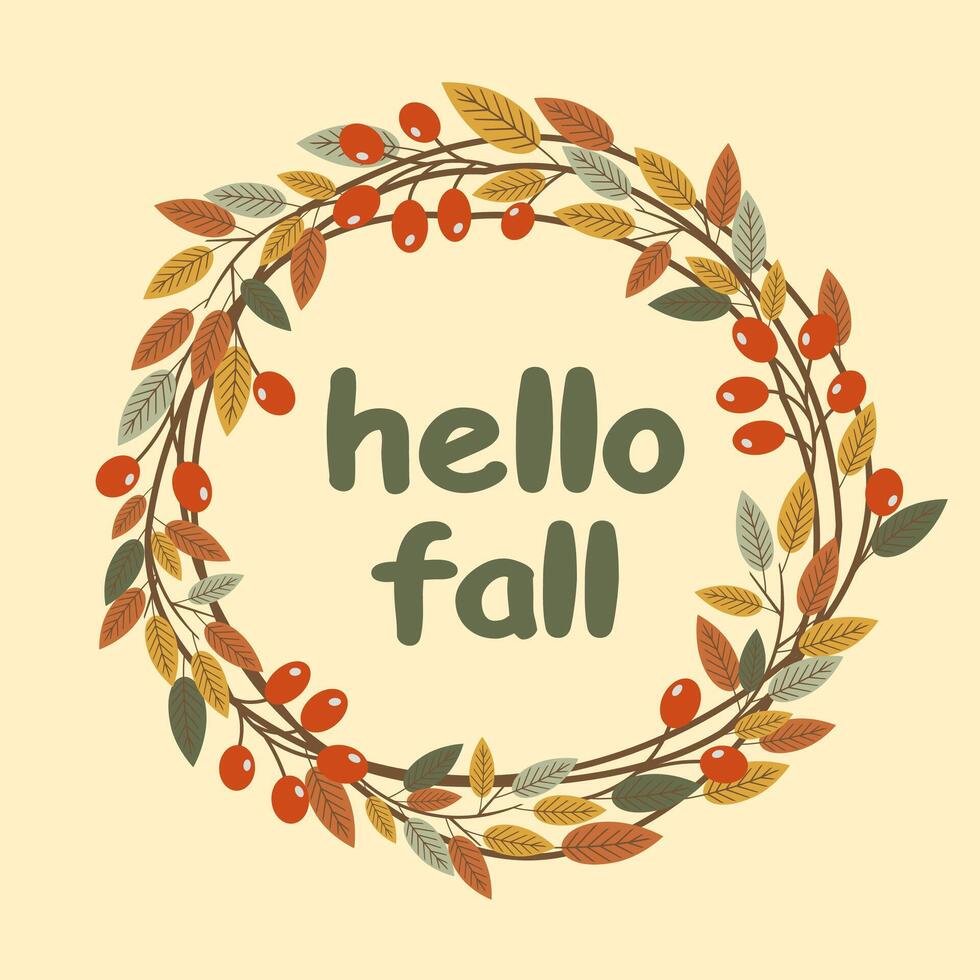 Autumn hello. Fall season slogan. Autumn phrase with cute cozy design elements. vector