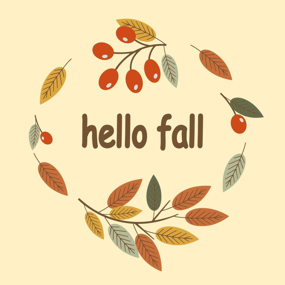 Autumn hello. Fall season slogan. Autumn phrase with cute cozy design elements. vector