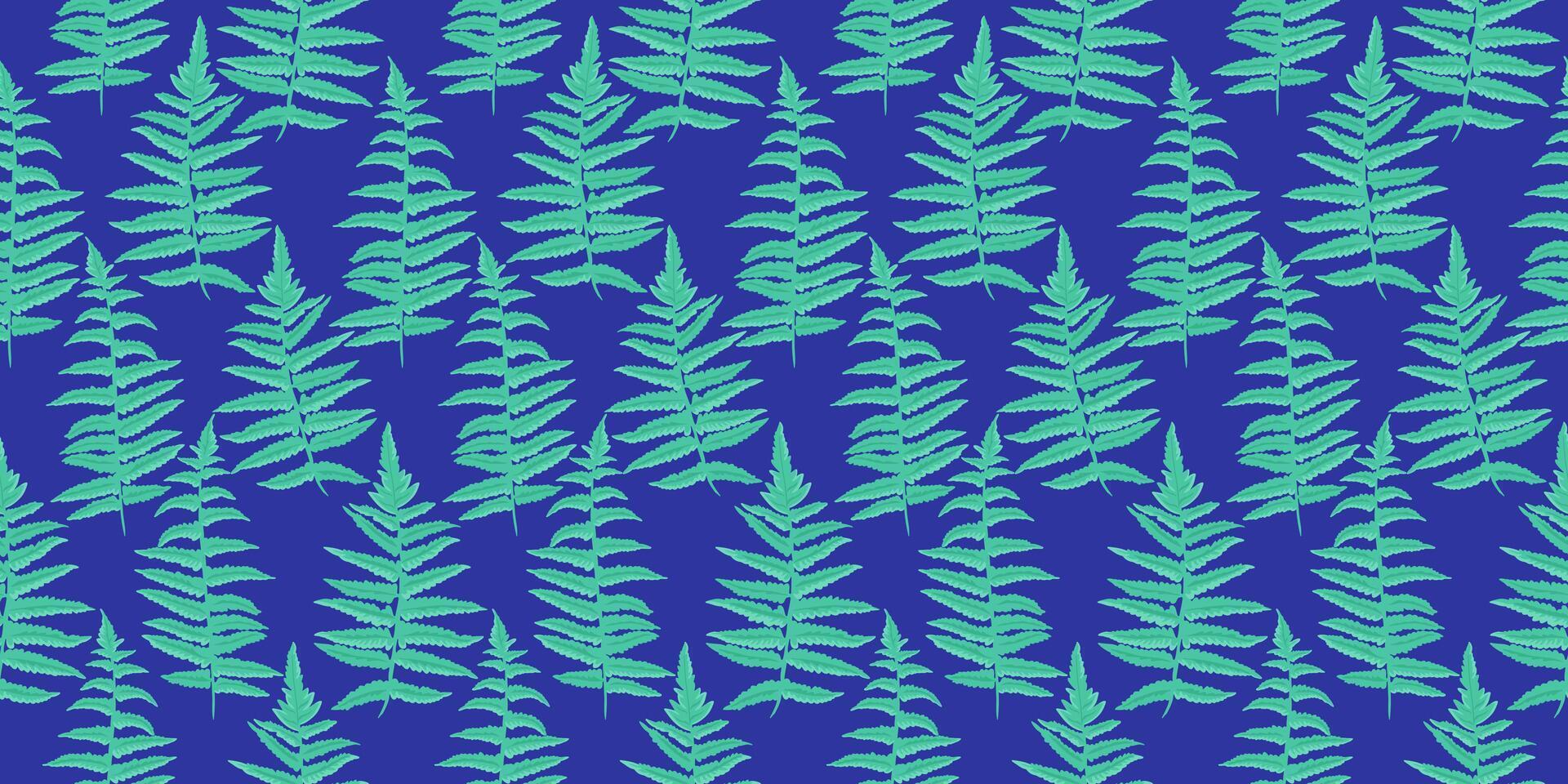 Colored pattern with abstract artistic branches leaves fern. Garden shapes leaf seamless print on a blue background. hand drawing. Simple ornament for designs textile, fabric,cover vector