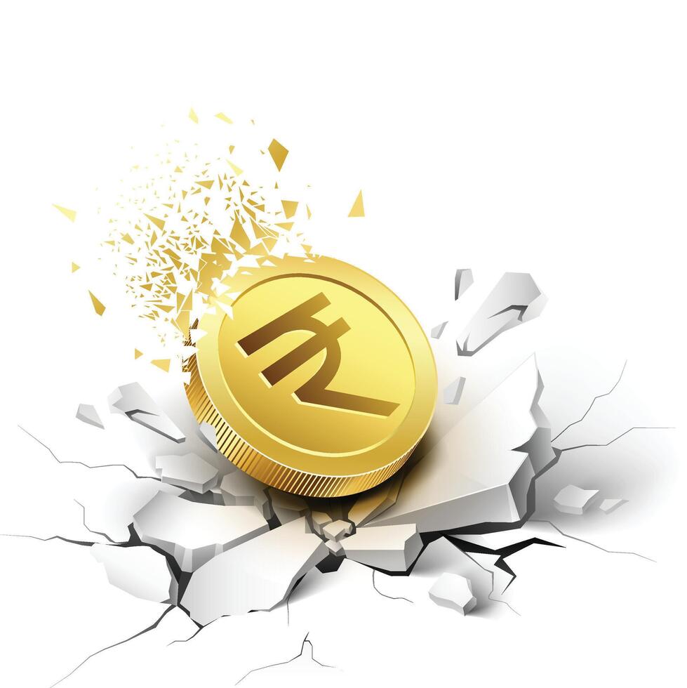 Gold india coin, Money falling down. Coins isolated on white Falling down vector