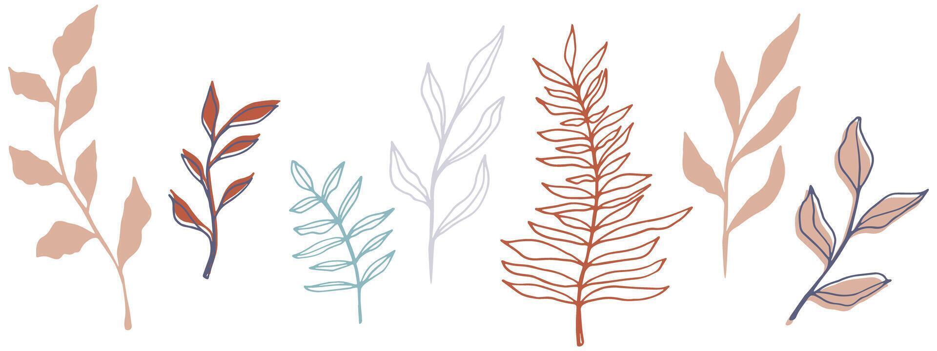 contour branch and leaves for harvest festival poster. Elegant silhouette and outline element in trendy pastel colors. hand drawn botanical illustration for wedding design, cards, logo, tattoo vector