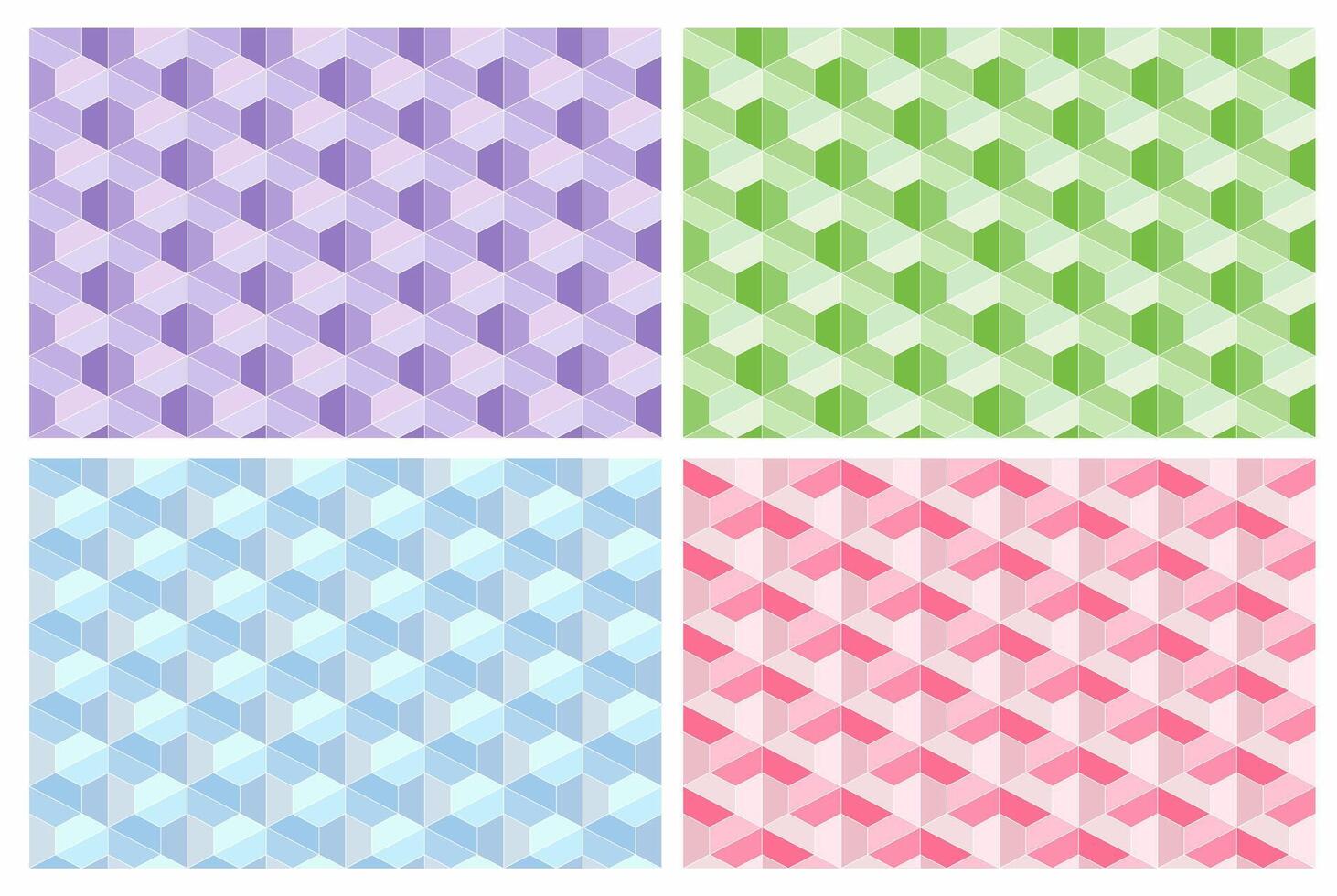 Set of 4 seamless geometric patterns in pink, blue, green and purple for wallpaper and textile design. vector